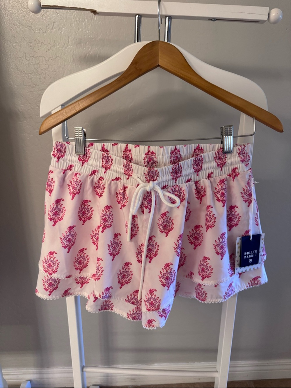 Roller Rabbit Pink Floral Print Drawstring Shorts